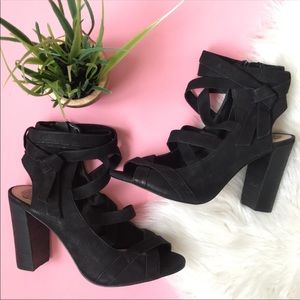 Vince Camuto Sammson Ankle Tie Black Suede Sandal